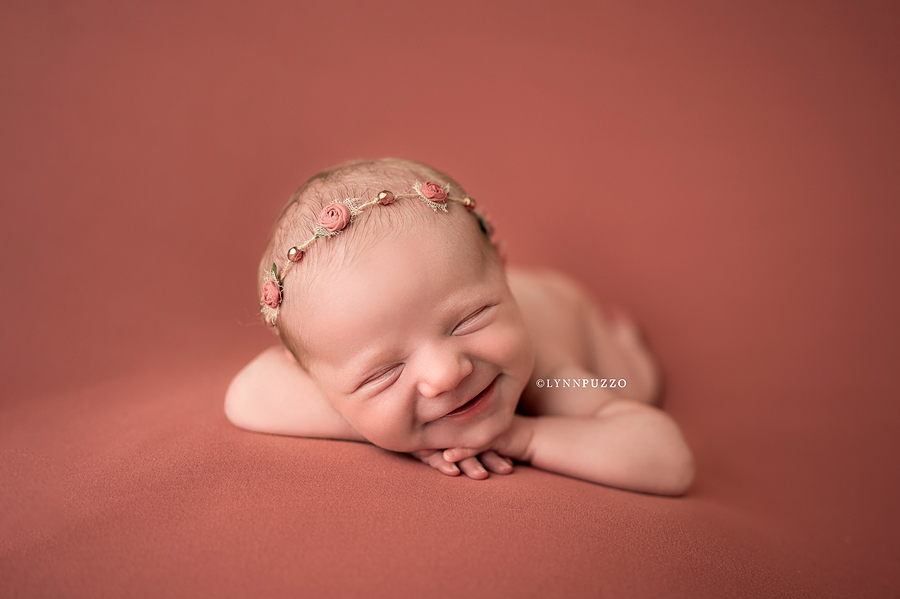 newborn photography, Lynn Puzzo Photography, newborn baby girl smiling
