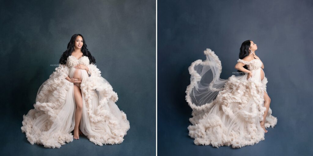Atlanta studio maternity photographer cream maternity gown