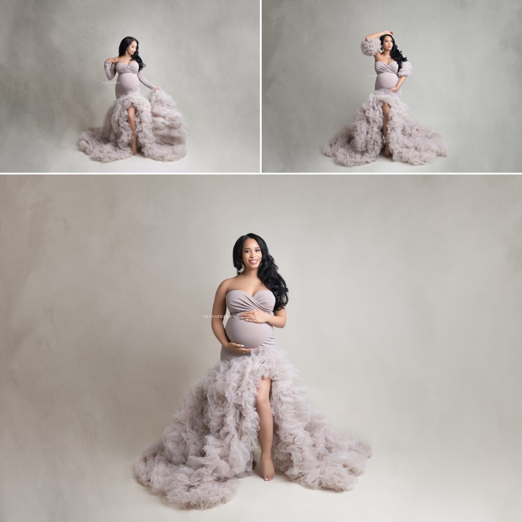 Taupe maternity gown studio session Atlanta