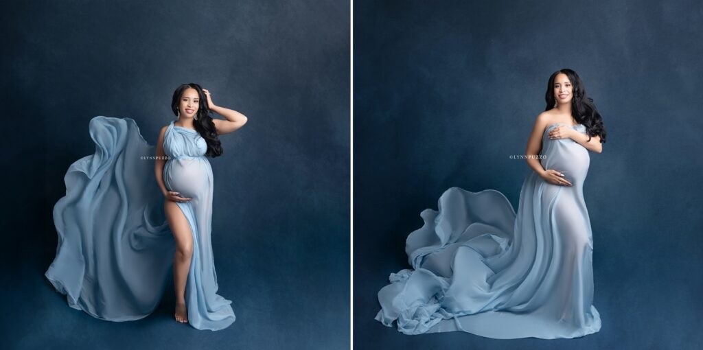 Atlanta studio maternity photographer blue fabric portraits