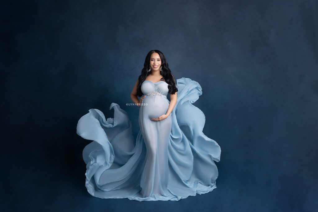 Atlanta studio maternity photographer blue fabric portraits